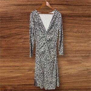 Black & White Leopard Print Twist Front Long Sleeve Dress